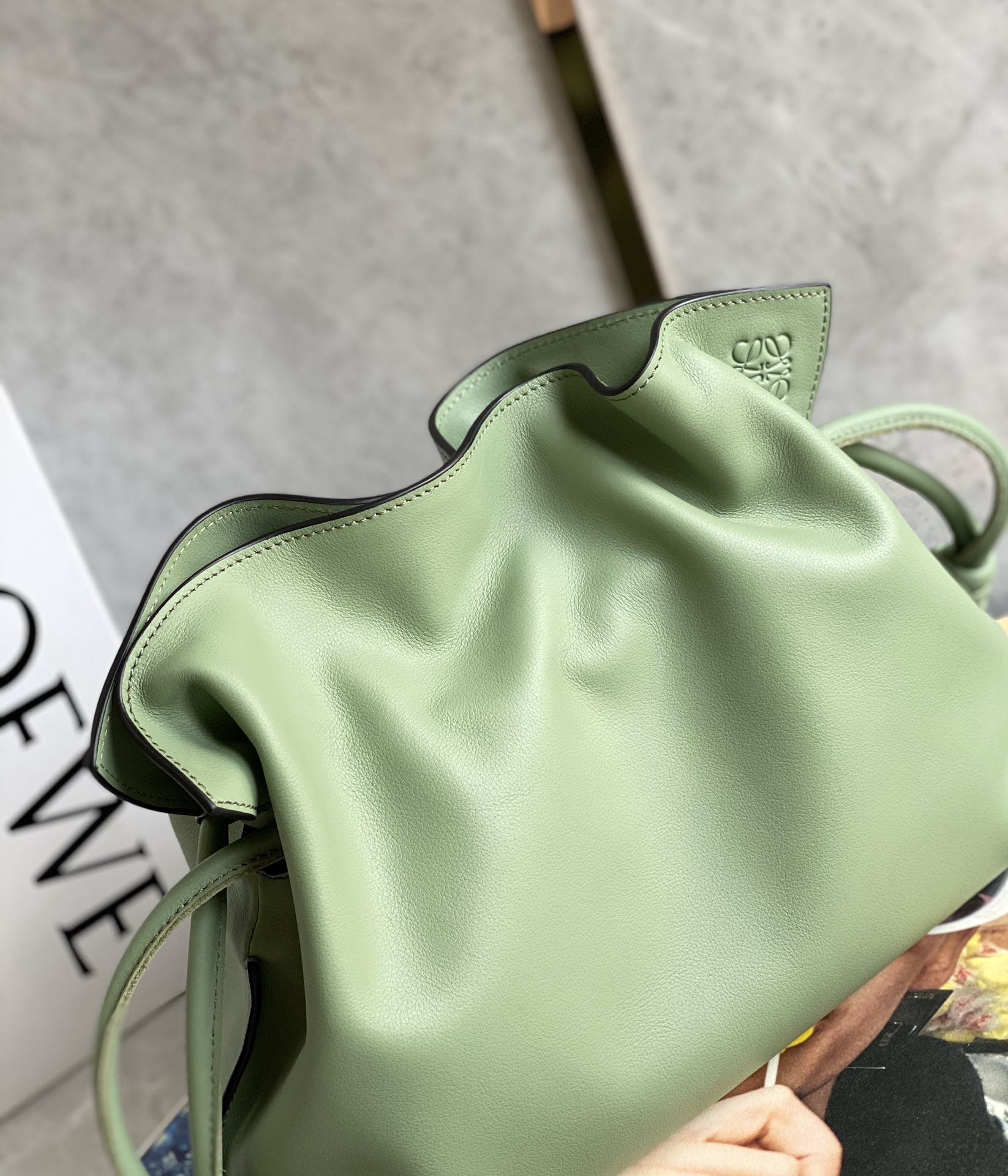 Loewe Medium Flamenco Clutch in Nappa Calfskin Light Green